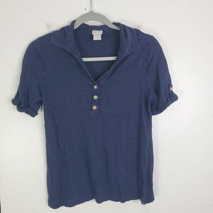 Chicos Linen Polo Womens S 0 Roll Tab Short Sleeves Preppy Lightweight Classic